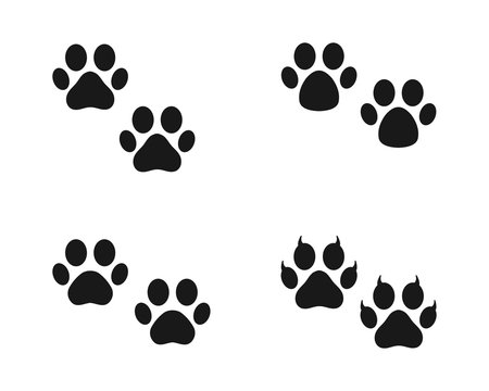 Dog and cat paw print vector illustrations,