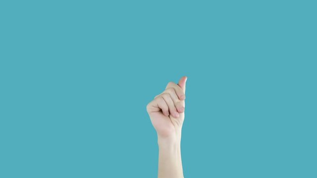 Male hand with snapping fingers on blue screen background. Chromakey