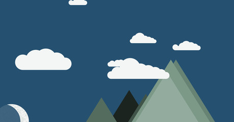 Mountains Panorame with Moon Abstract Random Placed Generative Art background illustration