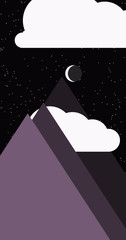 Mountains Panorame with Moon Abstract Random Placed Generative Art background illustration