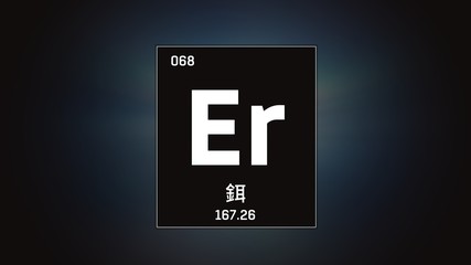 Obraz premium 3D illustration of Erbium as Element 68 of the Periodic Table. Grey illuminated atom design background with orbiting electrons name atomic weight element number in Chinese language