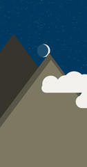 Mountains Panorame with Moon Abstract Random Placed Generative Art background illustration