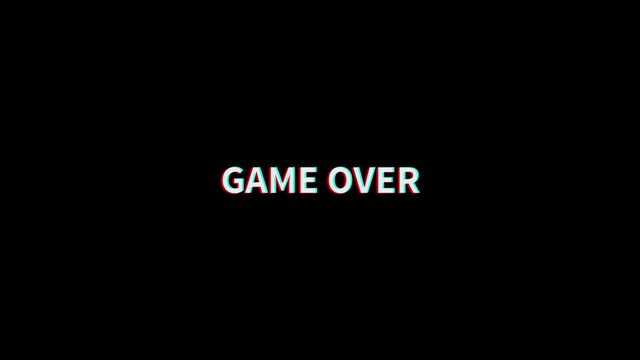 game over glitch video on dark background
