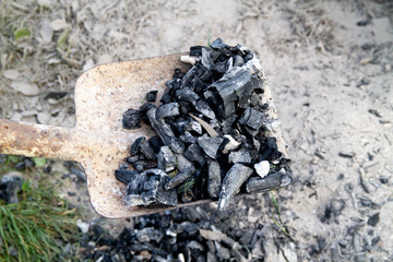 Coal and ash on a shovel