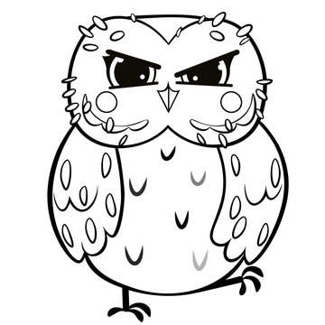Coloring page outline of cute cartoon owl. Vector image isolated on white background. Coloring book of forest wild animals and birds for kids