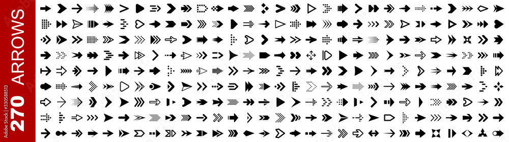 Poster Set 270 arrow icon. Collection different arrows sign. Black vector arrows icons – stock vector