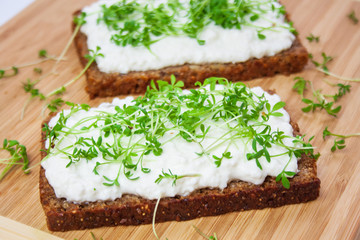 Vegetarian sandwiches with cress and white cheese