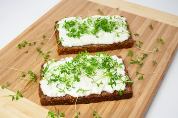 Vegetarian sandwiches with cress and white cheese