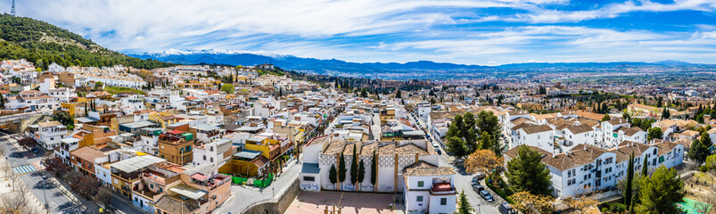 Granada city-Alhambra. Panoramic aerial drone view. Spain Andalusia