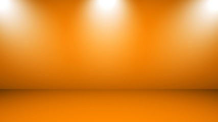 Empty floor backdrop orange room studio gradient spotlight backdrop. Background for product