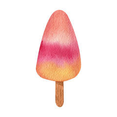 Hand drawn watercolor element ice cream for greeting cards, posters, recipe, culinary design. Isolated on white background. Cute colorful summer illustration.