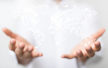 network holding in hand 3d connection data.