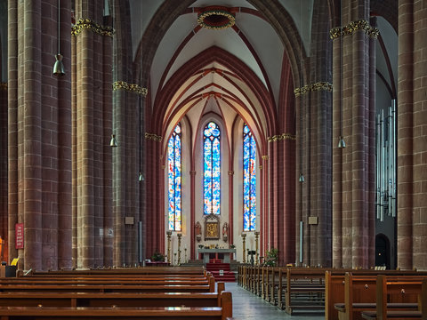 Interior of Collegiate Church of St. Stephan in Mainz, Germany