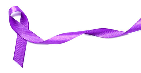 Violet ribbon on white background. Domestic violence concept