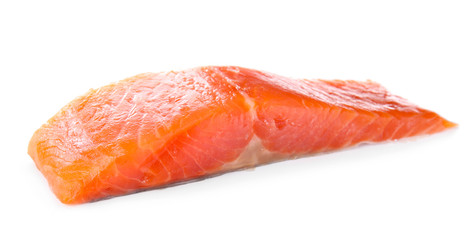 Raw salmon fillet on white background