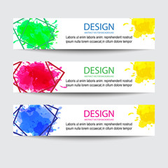 Vector set of horizontal banners. Color blots and paint spots on a white background.