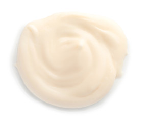 Tasty cream cheese on white background