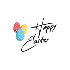 Happy easter typographic design. Easter season vector Illustration with lettering text and eggs.