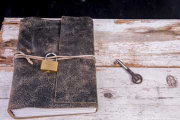 old diary with lock and old key