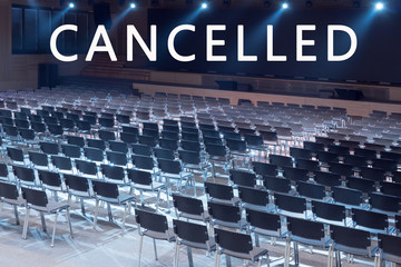 Event cancelled due to coronavirus, COVID-19 virus spread outbreak, cancel business plan reminder concept, Empty seatsCancelled concept. Empty seat. Event did not take place. Quarantine concept