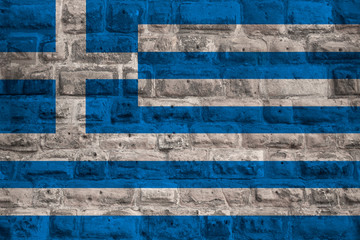 Fototapeta na wymiar national flag of modern state greece on old historical stone wall, concept of business, tourism, travel, emigration, globalization