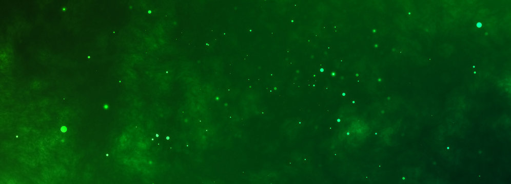 Toxic green horizontal background with chaotic flying particles.