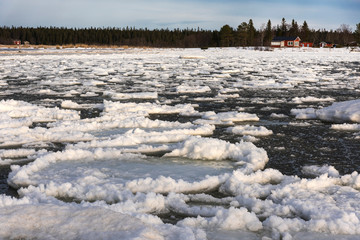 Seascape in winter, the sea is frozen