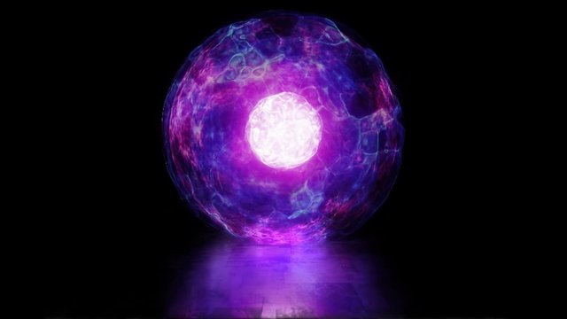 Ball of energy and plasma in the core of the reactor. Thermonuclear fusion with pulsating plasma flows. Looped