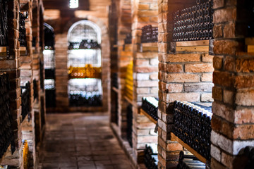 Wine cellar with wine bottles .with space for text.