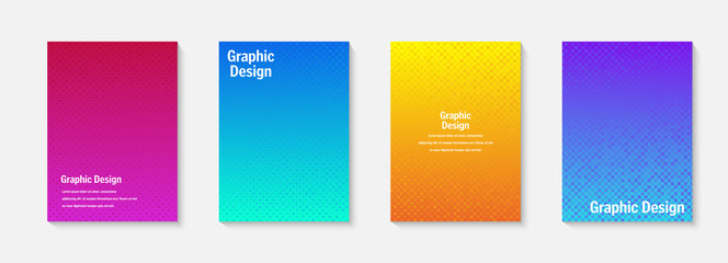 Vector halftone cover design templates. Layout set for covers of books, albums, notebooks, reports, magazines. Dot halftone gradient effect, modern abstract design. Geometric mock-up texture.