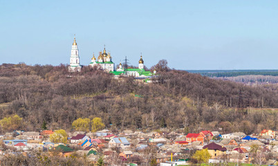 Ancient monastery on a hill above the town