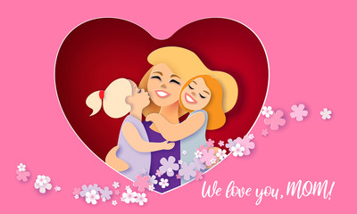 Happy Mothers Day card. Creative paper cut background