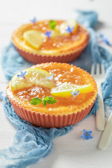 Yummy and sweet lemon cheesecake made of fresh citrus