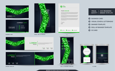 Modern navy and green colorful stationery mock up and visual brand identity set.
