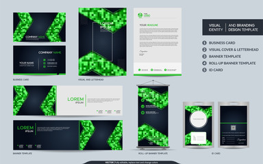 Modern navy and green colorful stationery mock up and visual brand identity set.