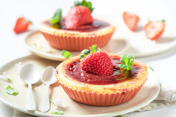 Sweet and yummy strawbery cheesecake made of fresh fruits