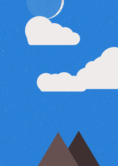 Naklejka premium Moon and Mountains Panorame Generative Art background illustration