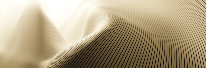 Abstract fluid surface background, with wireframe lines. Original 3d rendering