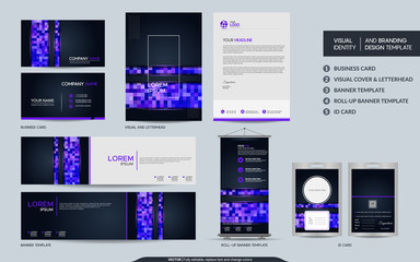 Modern navy and purple colorful stationery mock up and visual brand identity set.