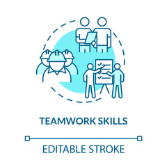 Teamwork skill turquoise concept icon. Technician group work. Soft skill for production worker. Marine engineer idea thin line illustration. Vector isolated outline RGB color drawing. Editable stroke