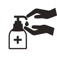 Disinfection. Hand hygiene. Sanitizer bottle, washing hands. Vector illustration