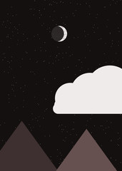 Moon and Mountains Panorame Generative Art background illustration