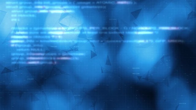 Blurry computer code writing on artistic artificial intelligence business screen. Copy space animation background. 