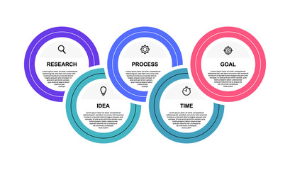 Business process infographic template with 5 options or steps. Modern flat design. Vector illustration