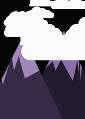 Moon and Mountains Panorame Generative Art background illustration