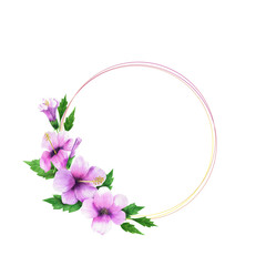 Simple tropical flowers frame, Hand drawn watercolor elements isolated on white background.