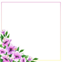 Simple tropical flowers frame, Hand drawn watercolor elements isolated on white background.