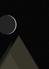 Moon and Mountains Panorame Generative Art background illustration