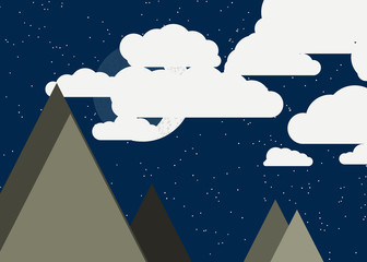 Moon and Mountains Panorame Generative Art background illustration