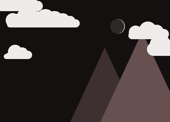Moon and Mountains Panorame Generative Art background illustration